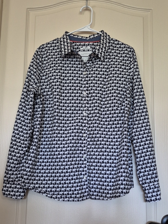 Charter Club Tops - Charter Club Navy and White Elephant-Print Button Down Blouse Cotton Size 16